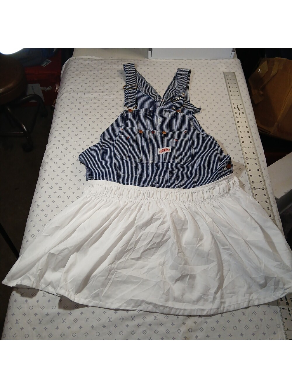 OshKosh B'gosh Cottagecore Pinafore Dress Blue White Hickory Stripe